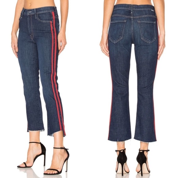 Mother Insider Crop Step Fray Speed Racer Red Side Stripe Jeans - Picture 4 of 16
